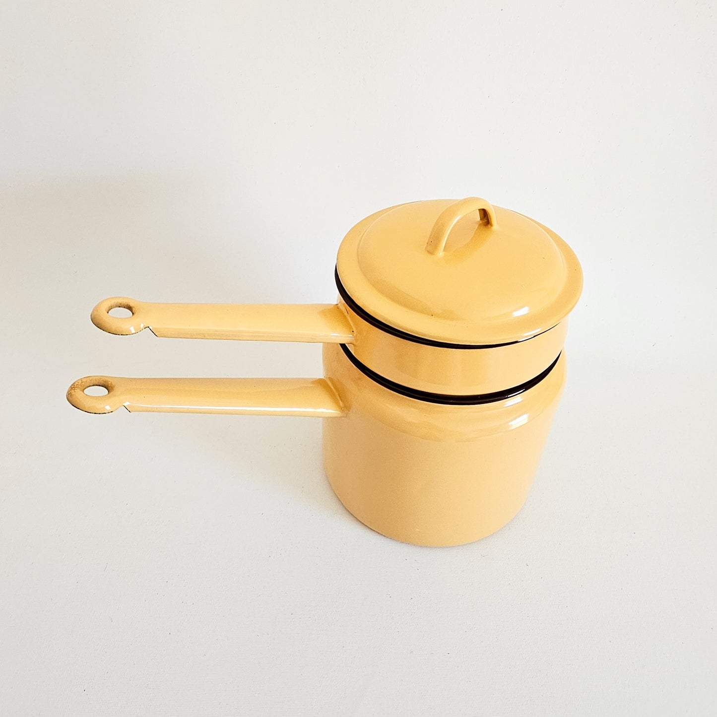 casseroles à bain-marie vintage en métal émaillé