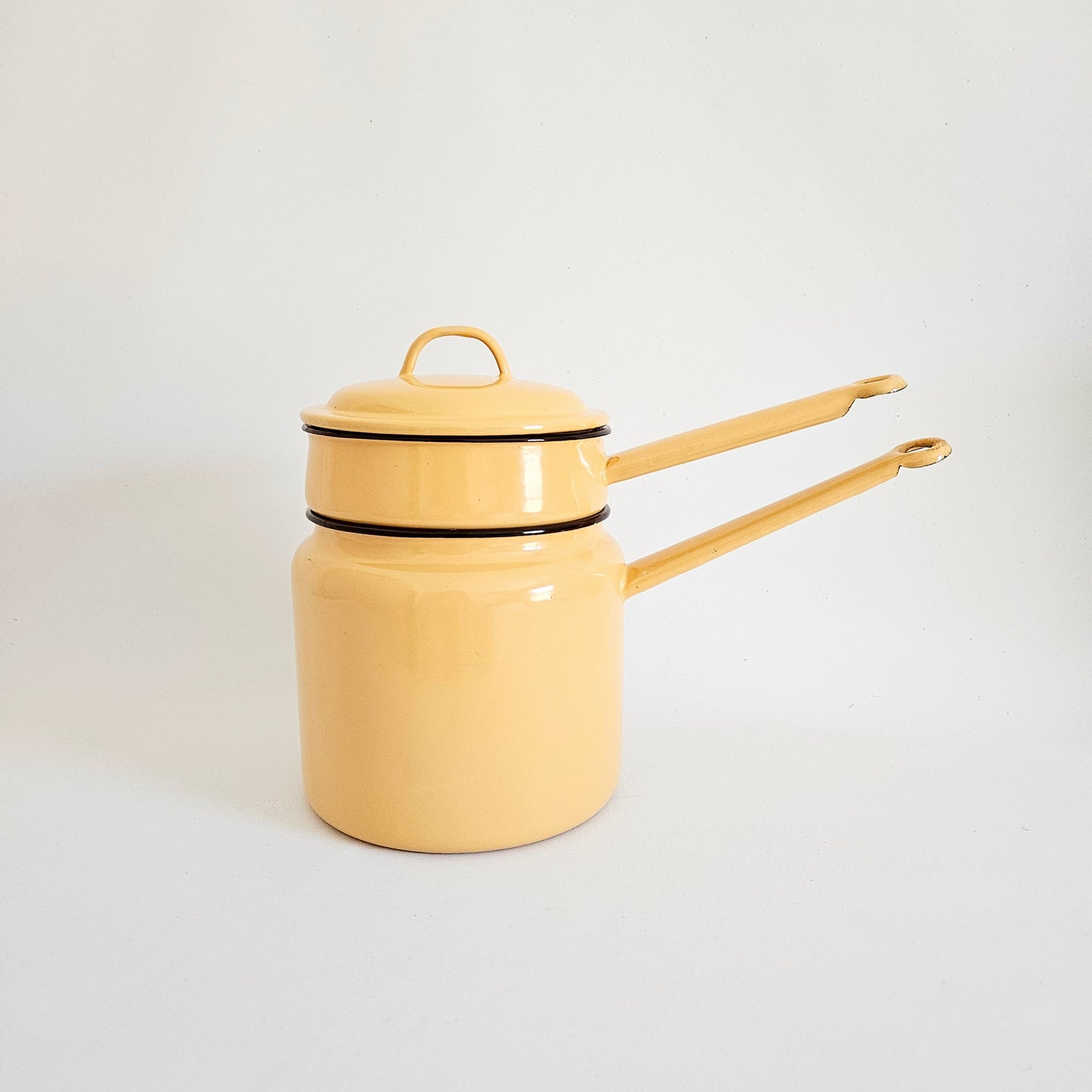 casseroles à bain-marie vintage en métal émaillé