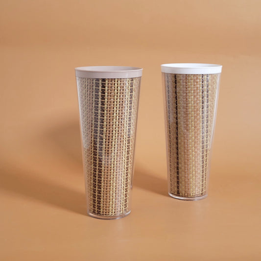 verres vintage en acrylique et rotin x2