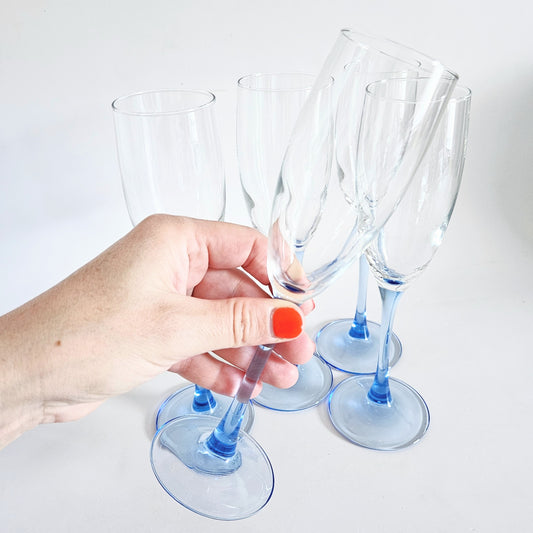 flûtes à pied bleu clair vintage, Luminarc France x2