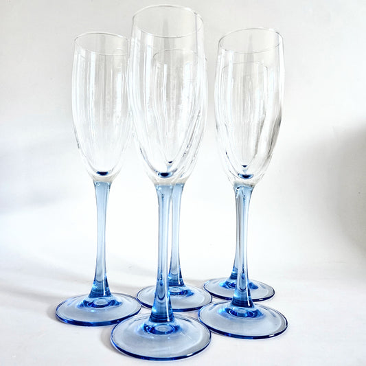 flûtes à pied bleu clair vintage, Luminarc France x2