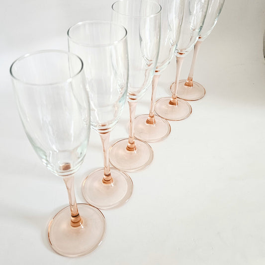 flûtes à pied rose vintage Luminarc x2