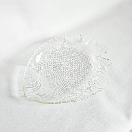 assiette en verre vintage Poisson, Arcoroc, France