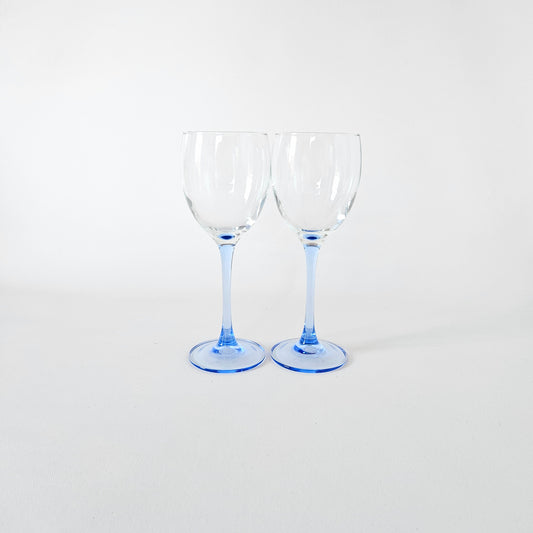 verres à pied bleu clair vintage Luminarc moyen x2