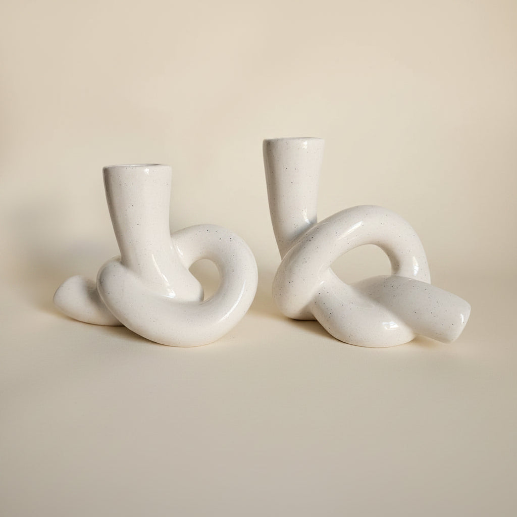 bougeoirs Torsade en céramique x2