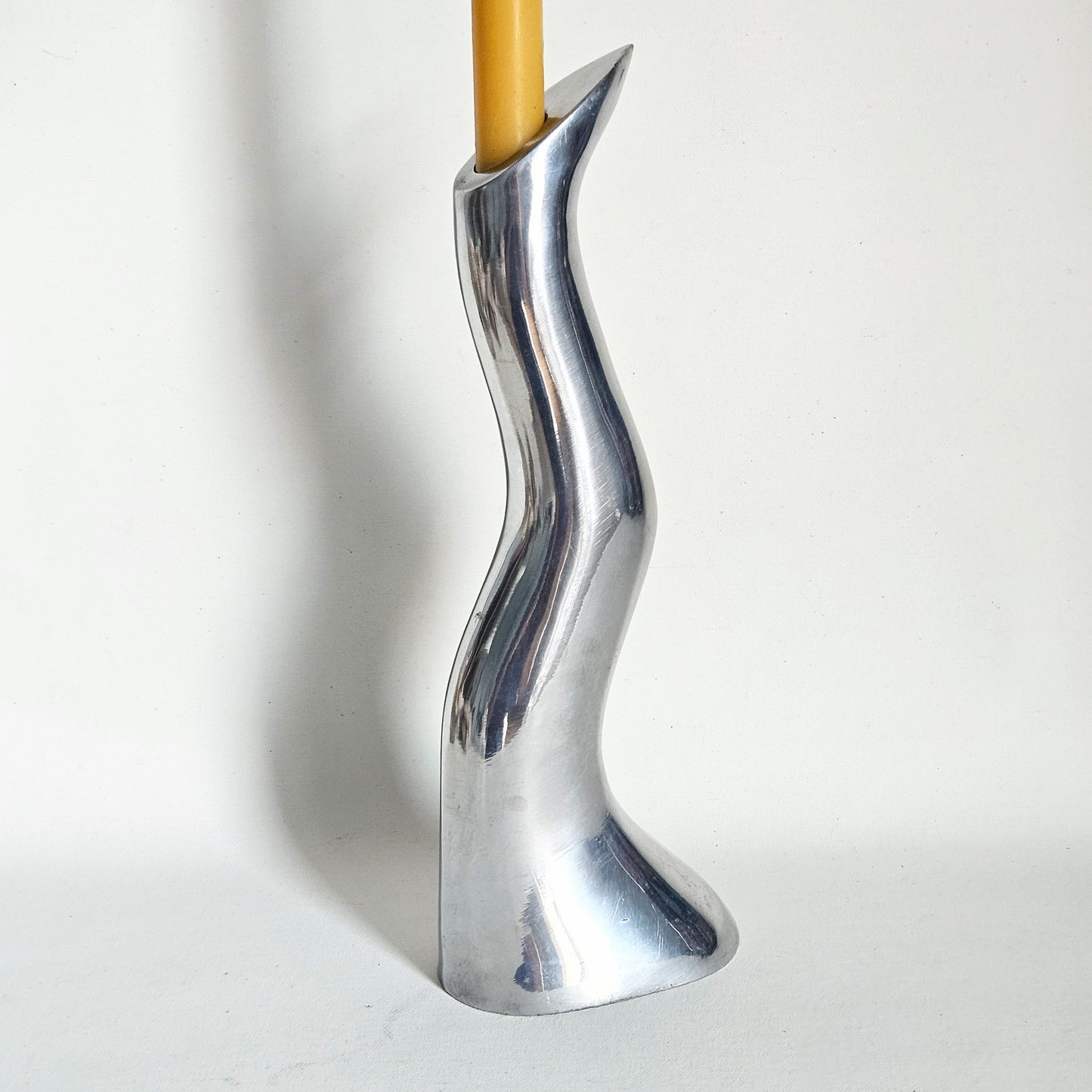 bougeoir sculptural chromé, par Anna Everlund, Ikea 1980s
