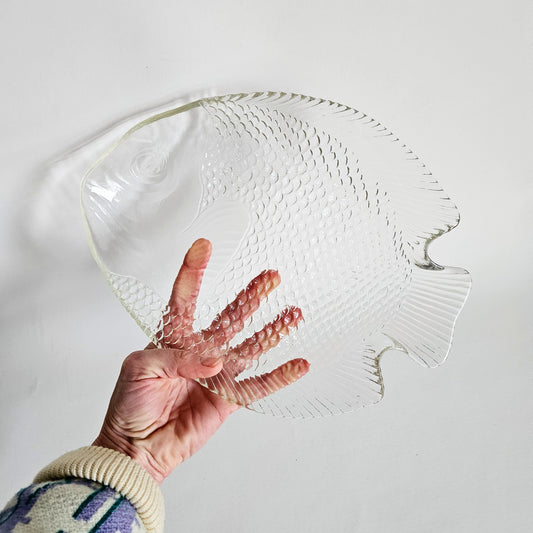 assiette en verre vintage Poisson, Arcoroc, France