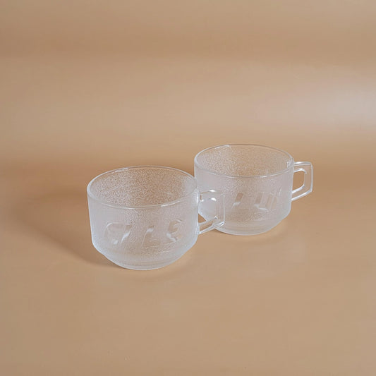 tasses en verre texturé 1980s Elle/Lui x2