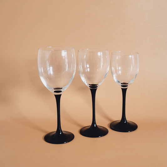 verres à pied noir vintage Luminarc x2