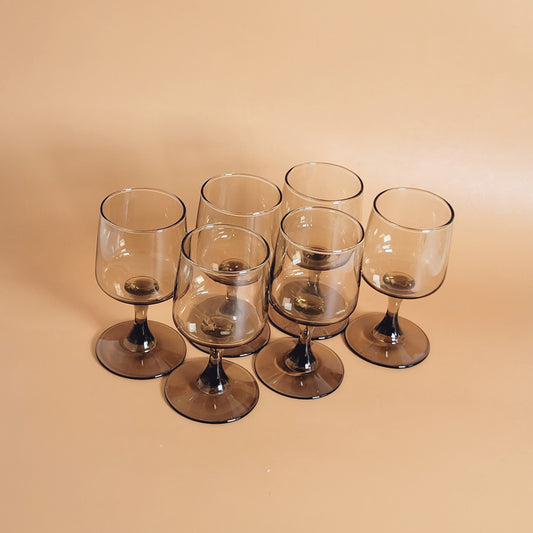 verres à pied fumés vintage x2